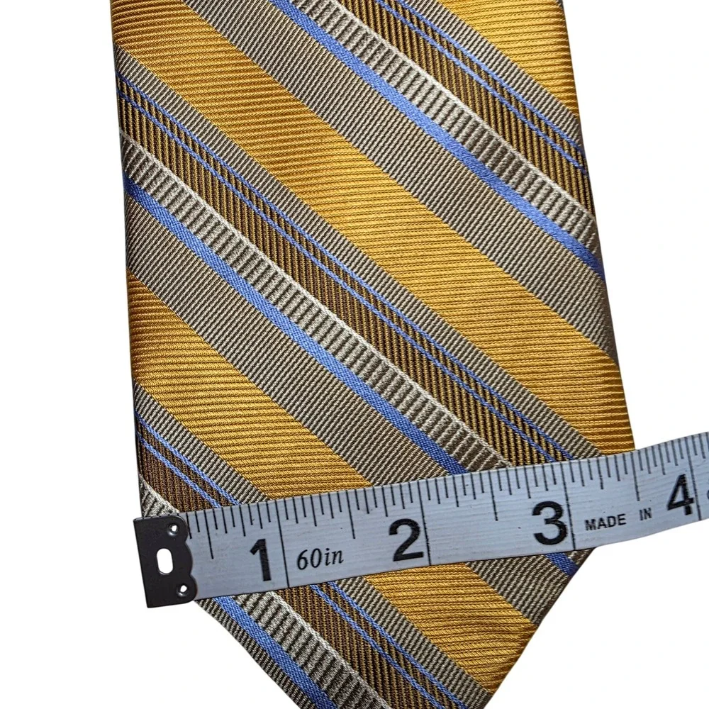 Robert‎ Talbott Hassis Mens Silk Necktie Gold Blue Stripe Luxury Designer Tie